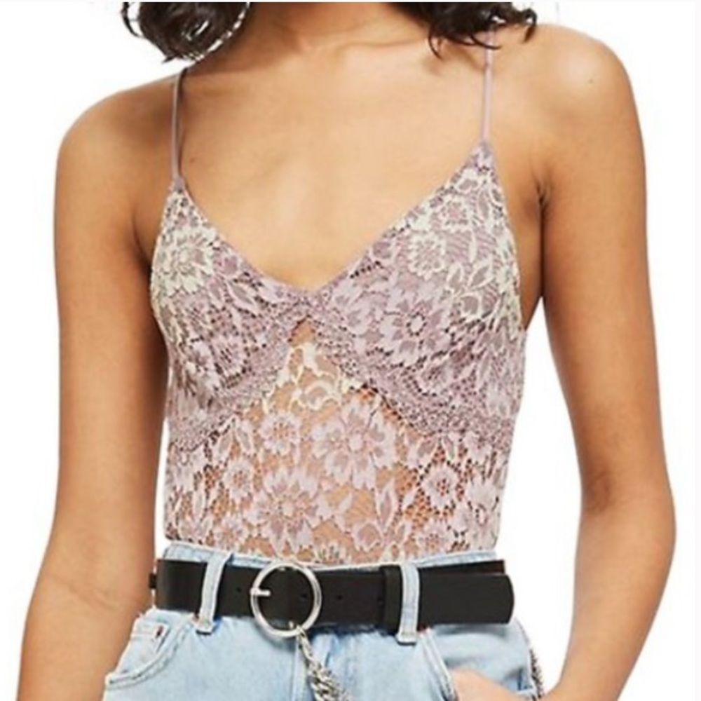 Topshop two tone lace floral bodysuit
